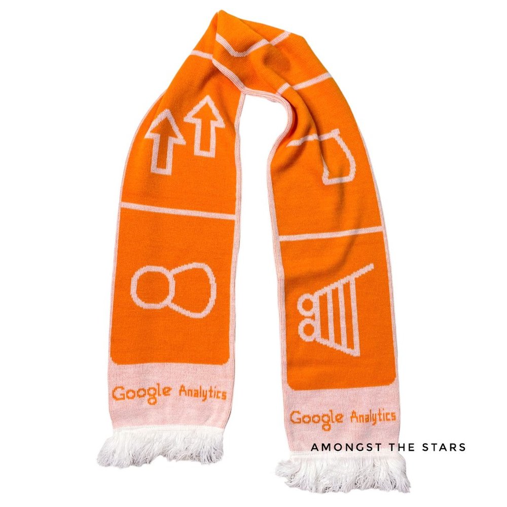 Google Analytics Orange & White Knit Fringe Scarf
